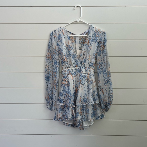 Hello Molly Floral Ruffle Jumpsuit - Blue and Orange - Picture 1 of 6